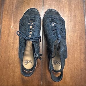 Sofft Nora Lace Up Sandals Black Leather Size 11